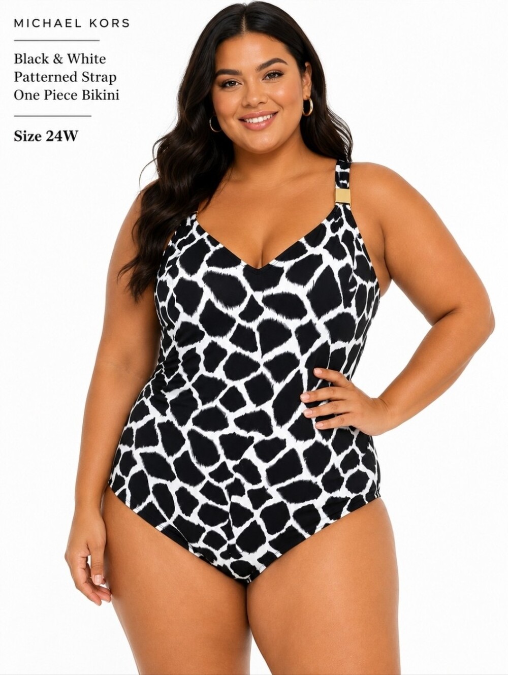 Michael Kors Black & White Patterned Strap One Piece Bikini  Size 24W